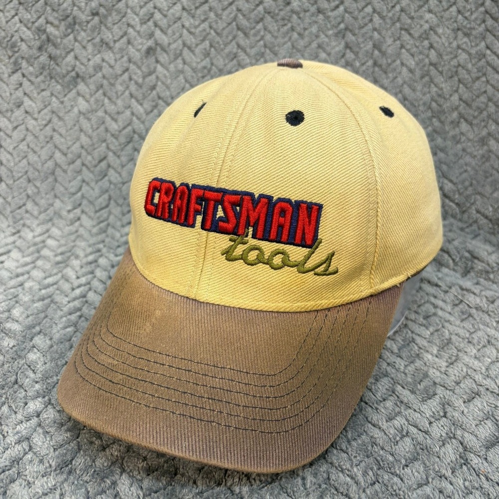 Vintage Craftsman Tools Hat Tan Brown Cotton USA Flag Strapback Cap